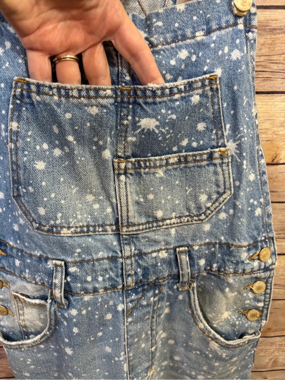 Free People Ziggy denim bleach splatter overalls Size Small
